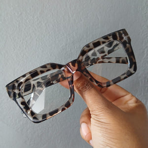 Leopard Chunky Oversized Square Frame Clear Glasses - Elowen