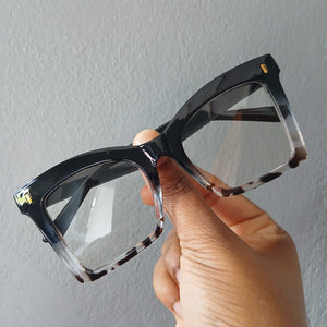 Black Leopard Gradient Square Oversized Frame Clear Glasses - Valeria