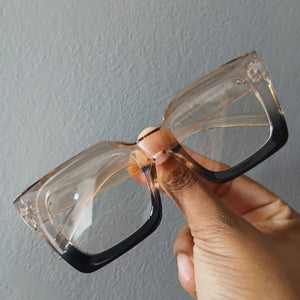 Champagne Black Gradient Chunky Oversized Square Frame Clear Glasses - Elowen