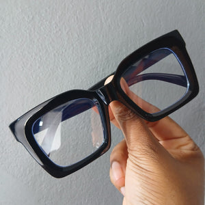 Black Gradient Chunky Oversized Square Frame Clear Glasses - Elowen