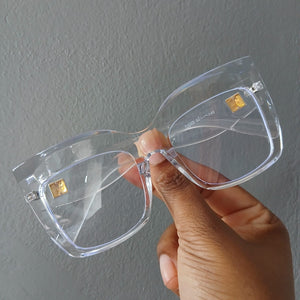 Thick Oversized Gold Accent Full Frame Clear Glasses - Lucinda