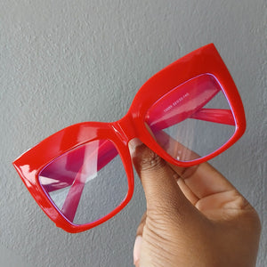 Red Thick Oversized Gold Accent Full Frame Clear Glasses - Lucinda