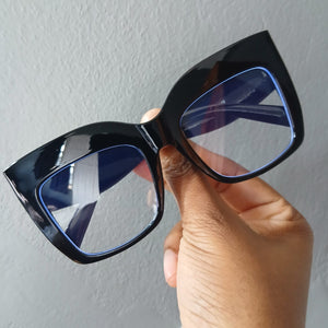 Black Thick Oversized Gold Accent Full Frame Clear Glasses - Lucinda