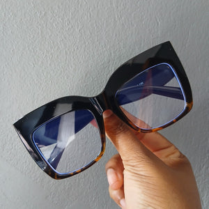 Black Gradient Thick Oversized Gold Accent Full Frame Clear Glasses - Lucinda