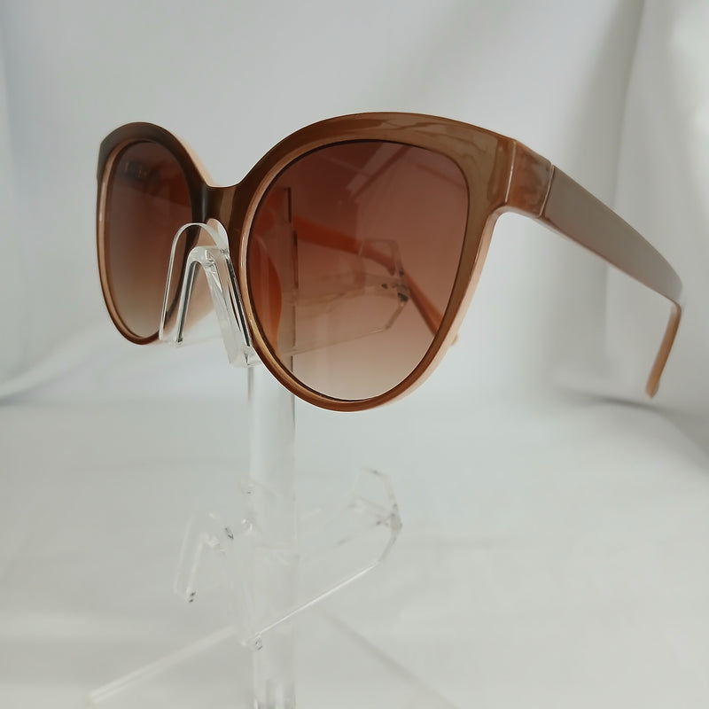 Latte Brown Classic Round Cat Eye Frame Sunglasses - Florence