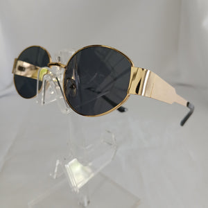 Black Lens Vintage Gold Metal Oval Frame Sunglasses - Rebel