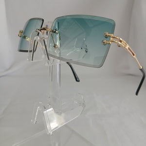Green Gradient Rectangle Rimless Frame Sunglasses - Alice