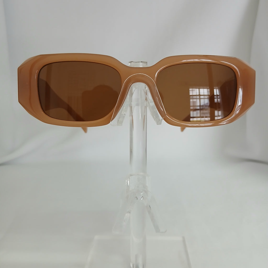 Light Brown Geometric Rectangle Frame Sunglasses - Jiah