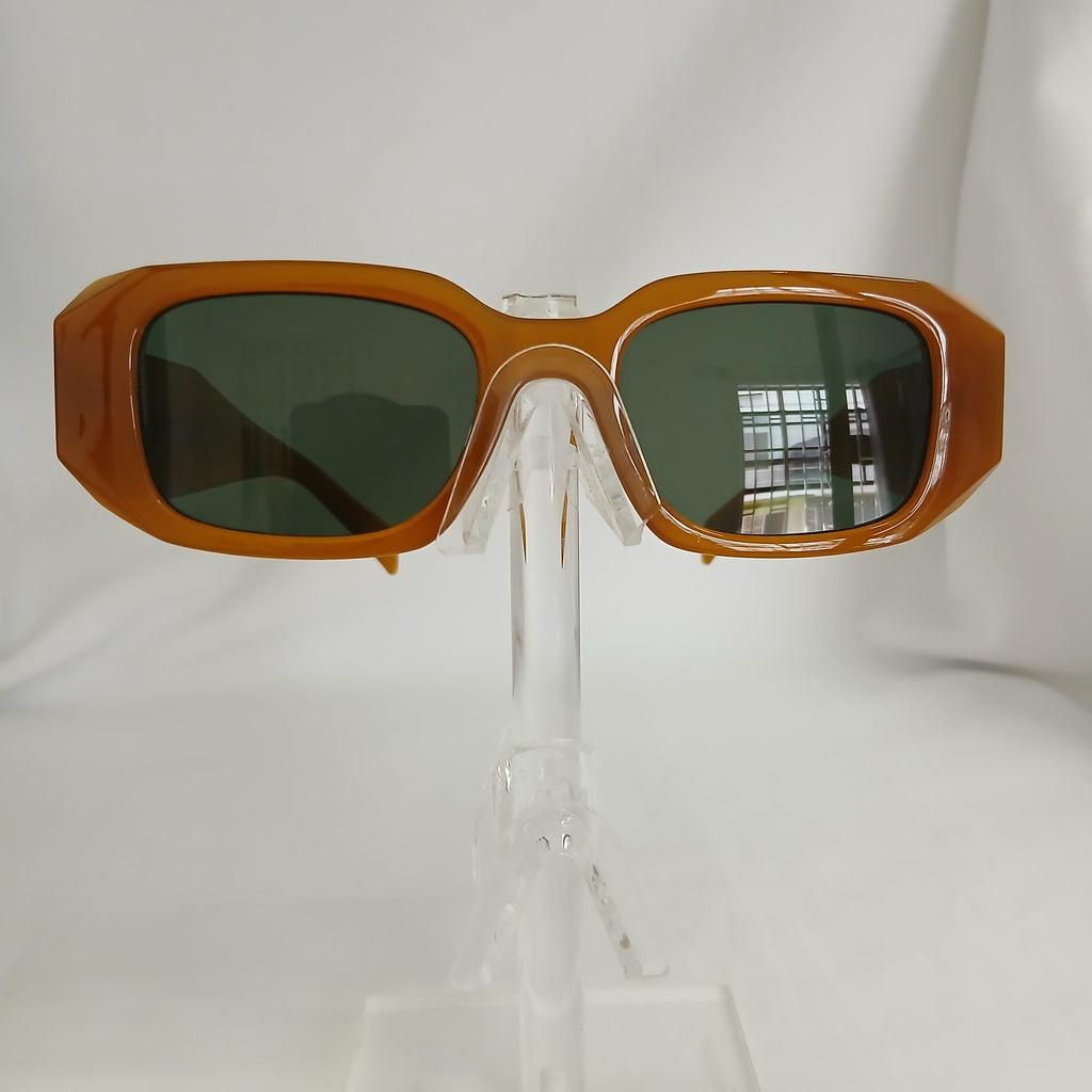 Amber Brown Geometric Rectangle Frame Sunglasses - Jiah