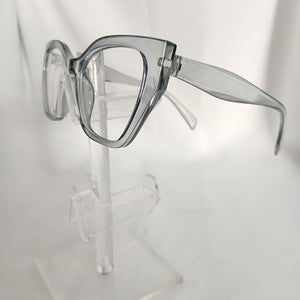 Blue Grey Glossy Angled Frame Clear Glasses - Cia