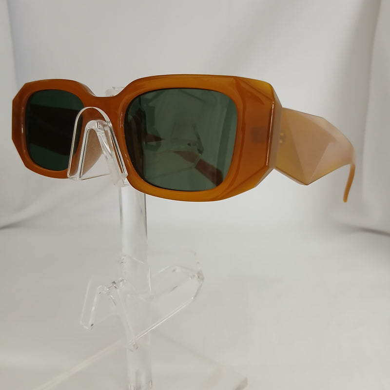Amber Brown Geometric Rectangle Frame Sunglasses - Jiah