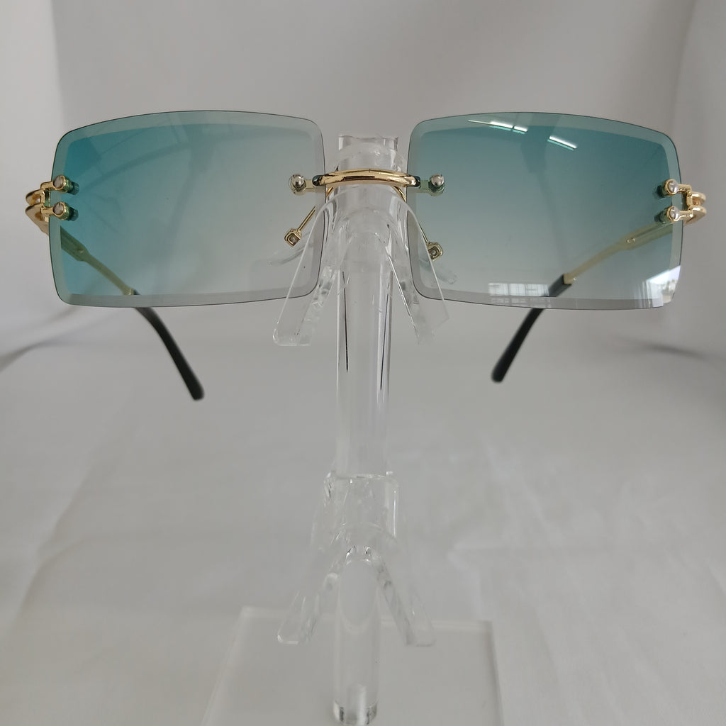 Green Gradient Rectangle Rimless Frame Sunglasses - Alice