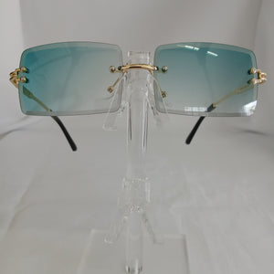 Green Gradient Rectangle Rimless Frame Sunglasses - Alice