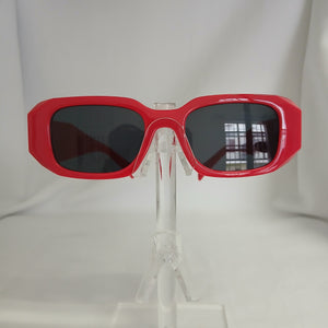Glossy Red Geometric Rectangle Frame Sunglasses - Jiah