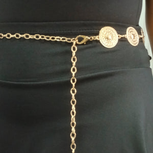 Fashion Gold Tone Round Disc Adjustable Metal Chain Belt