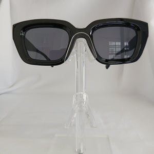 Glossy Black Silver Bar Detail Thick Angled Frame Sunglasses - Kathryn