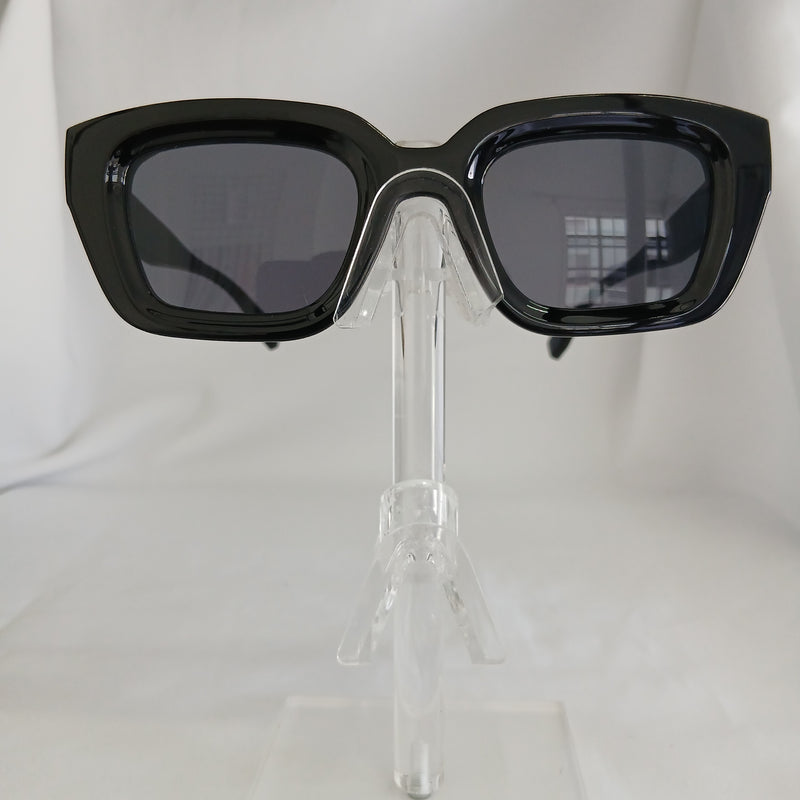 Glossy Black Silver Bar Detail Thick Angled Frame Sunglasses - Kathryn