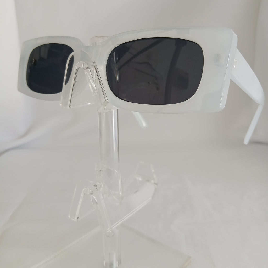 Milky White Small Rectangle Boxy Frame Sunglasses - Poppie