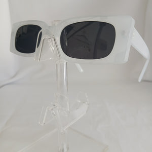 Milky White Small Rectangle Boxy Frame Sunglasses - Poppie