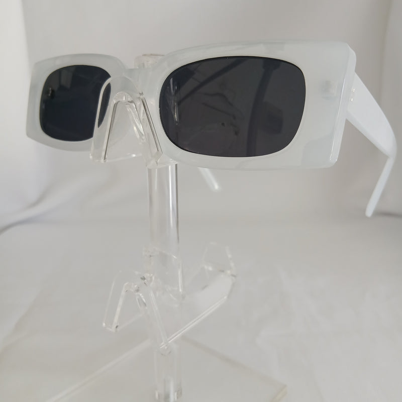 Milky White Small Rectangle Boxy Frame Sunglasses - Poppie