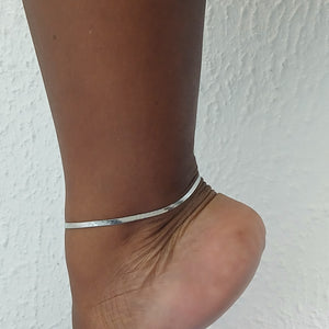 Stainless Silver Flat Herringbone Chain Anklet