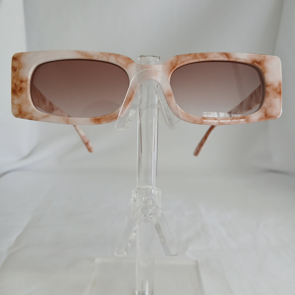 Light Brown Marble Small Rectangle Boxy Frame Sunglasses - Poppie