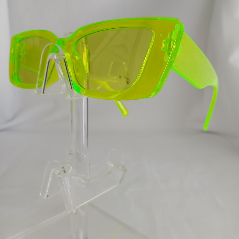 Fluorescent Green Transparent Small Angled Frame Sunglasses - Ela