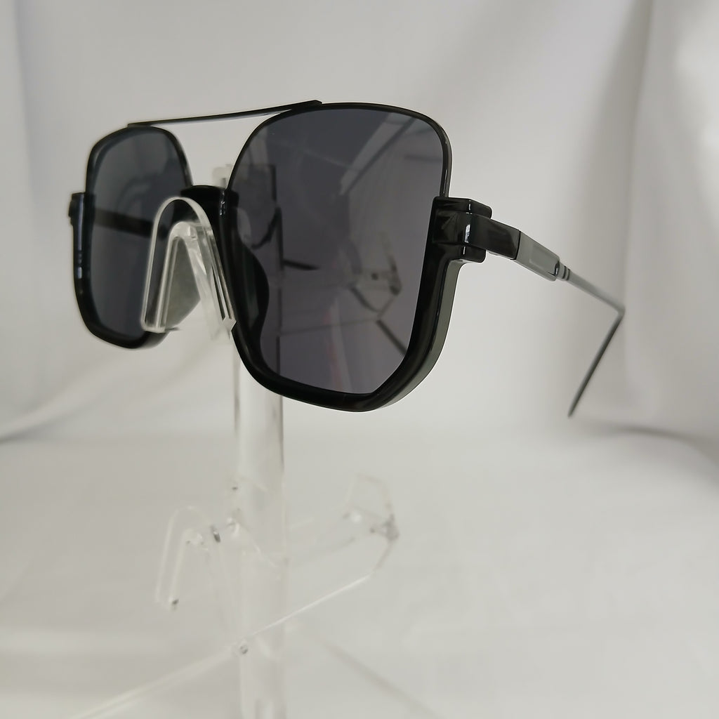 Black Large Slim Metal Aviator Frame Sunglasses - Remi