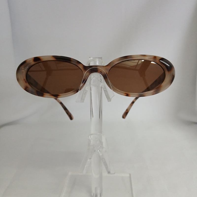 Light Tortoise Shell Retro Small Oval Frame Sunglasses - Daphni