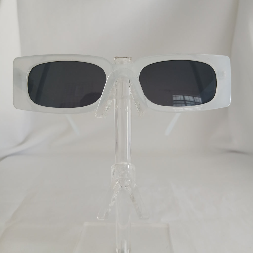 Milky White Small Rectangle Boxy Frame Sunglasses - Poppie