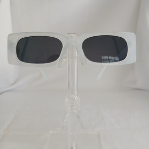 Milky White Small Rectangle Boxy Frame Sunglasses - Poppie