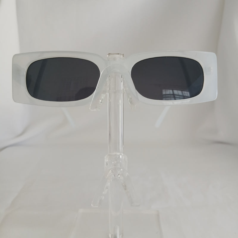 Milky White Small Rectangle Boxy Frame Sunglasses - Poppie