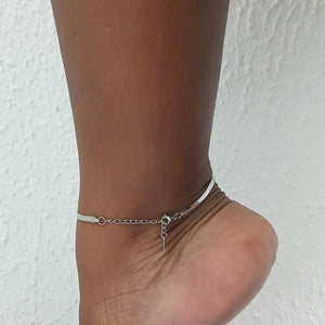 Stainless Silver Flat Herringbone Chain Anklet