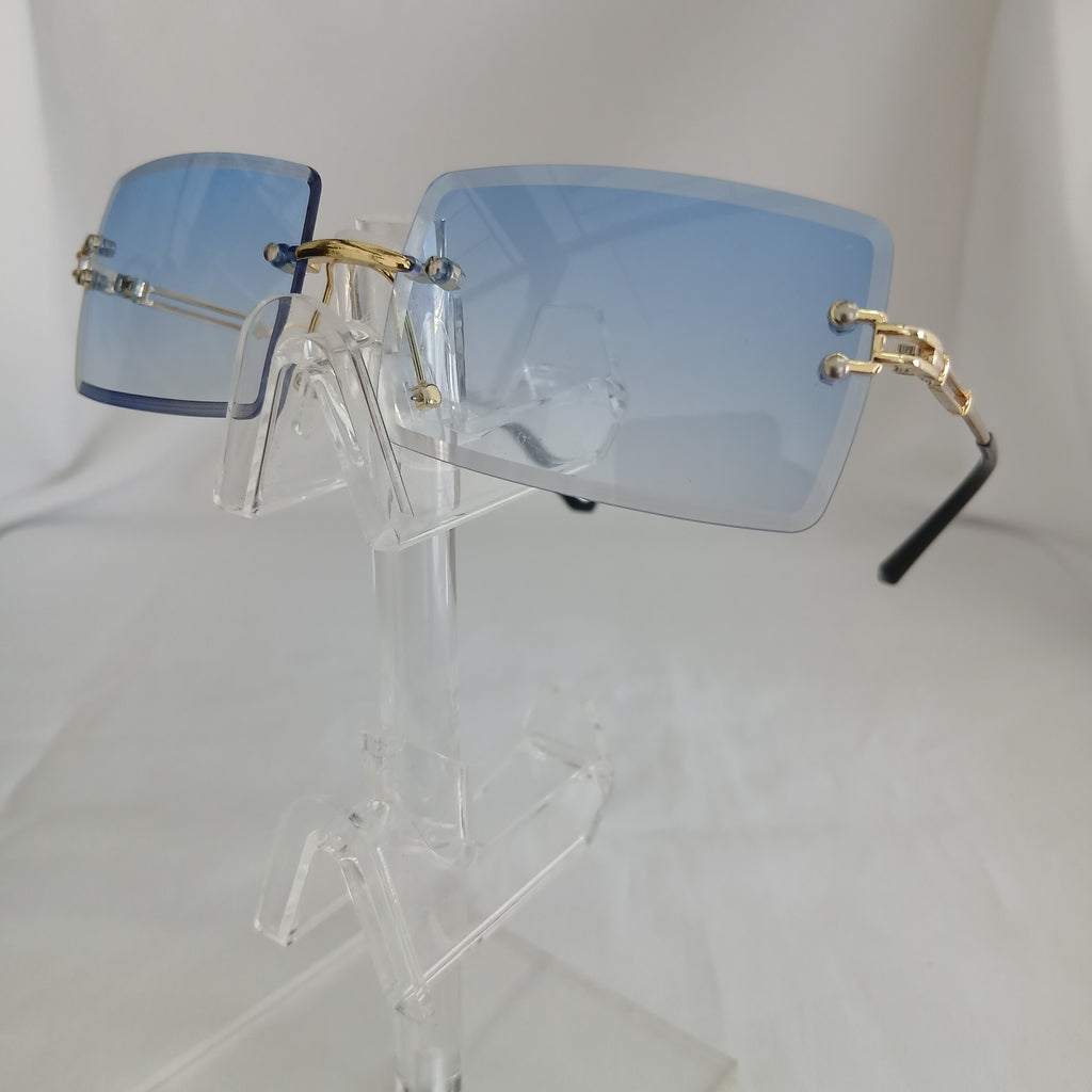 Blue Gradient Rectangle Rimless Frame Sunglasses - Alice