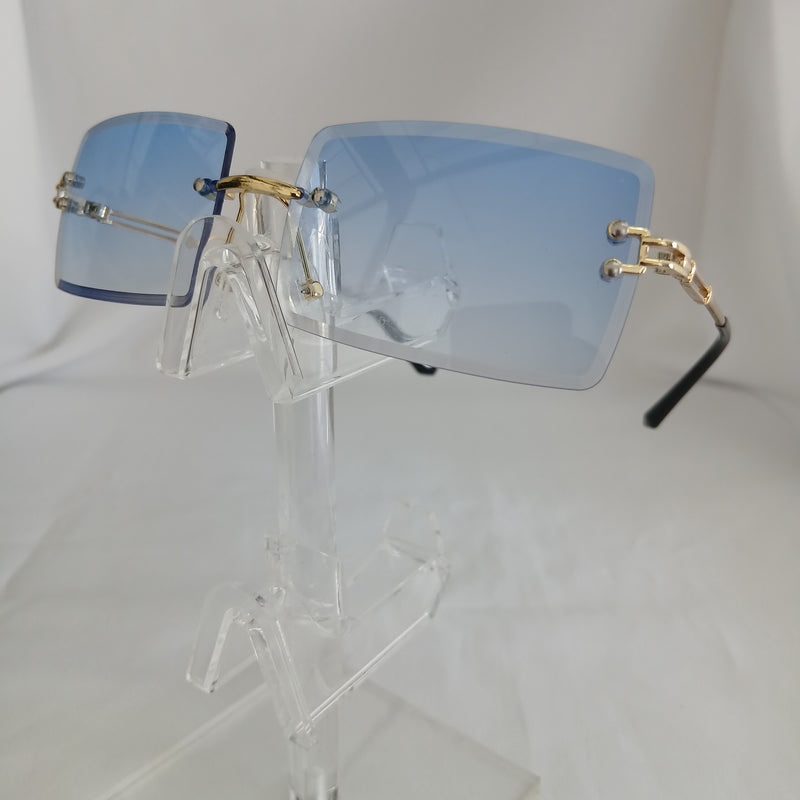 Blue Gradient Rectangle Rimless Frame Sunglasses - Alice