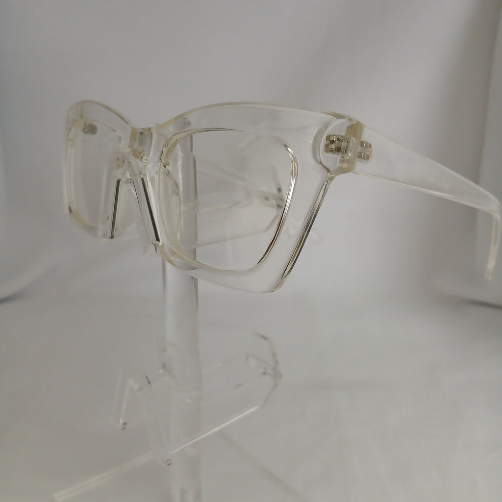 Glossy Small Thick Angled Frame Clear Glasses - Claretta