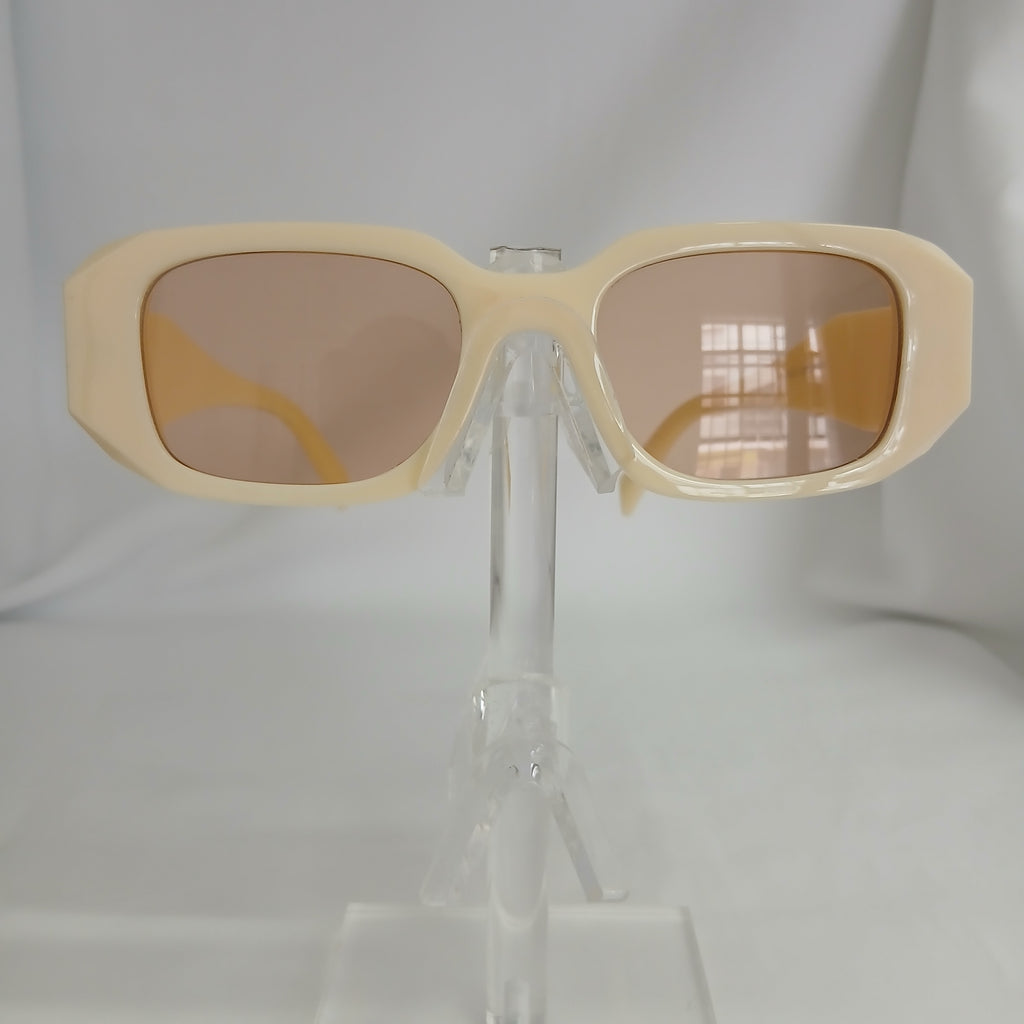 Creamy Beige Geometric Rectangle Frame Sunglasses - Jiah