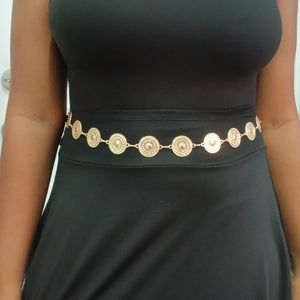 Fashion Gold Tone Round Disc Adjustable Metal Chain Belt