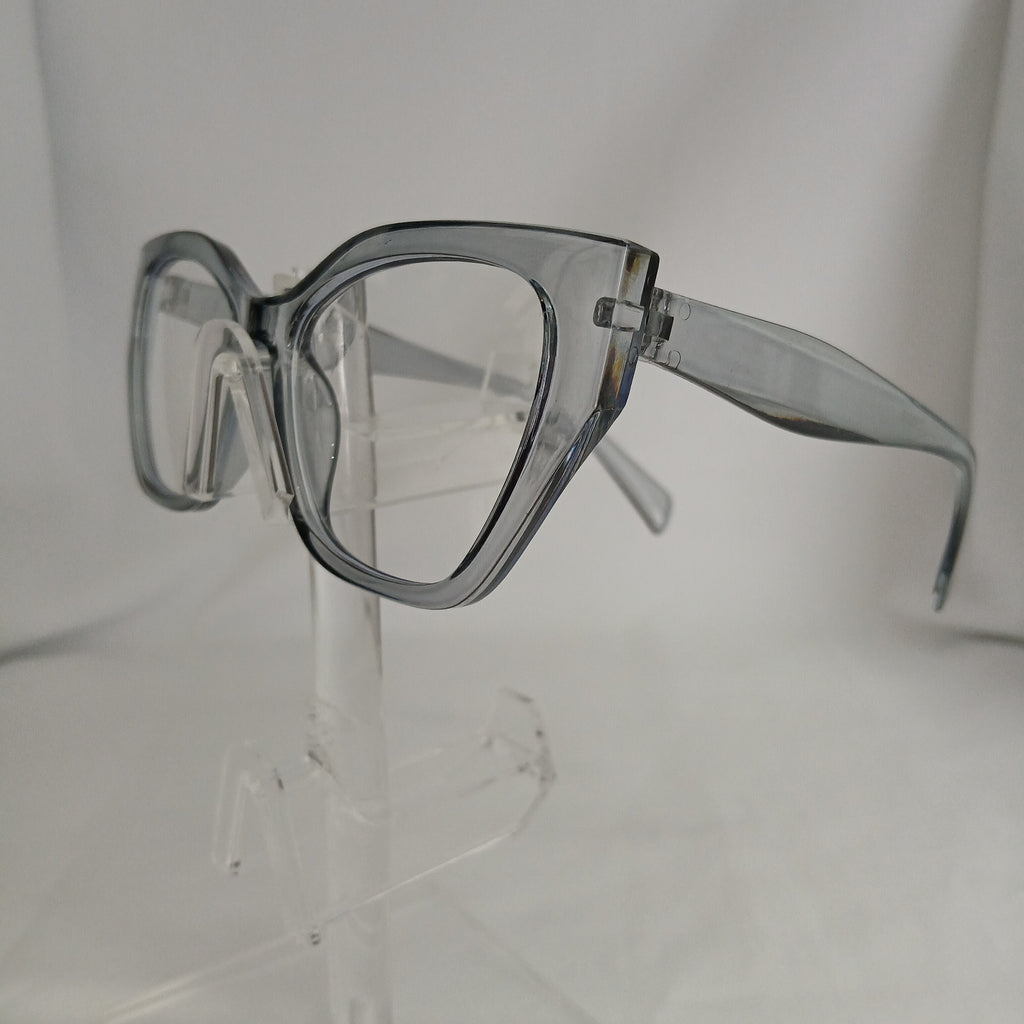 Blue Grey Glossy Angled Frame Clear Glasses - Cia