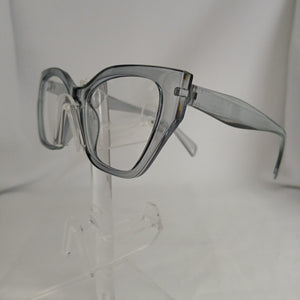 Blue Grey Glossy Angled Frame Clear Glasses - Cia