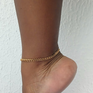 Stainless Gold Medium Curby Cuban Chain Anklet