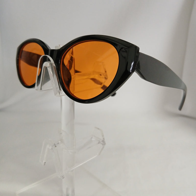 Black Retro Orange Lens Oval Frame Sunglasses - Pennie