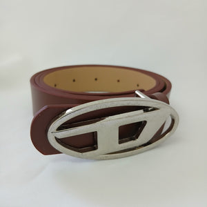 Silver Oval D Logo Buckle Belt - Dark Brown