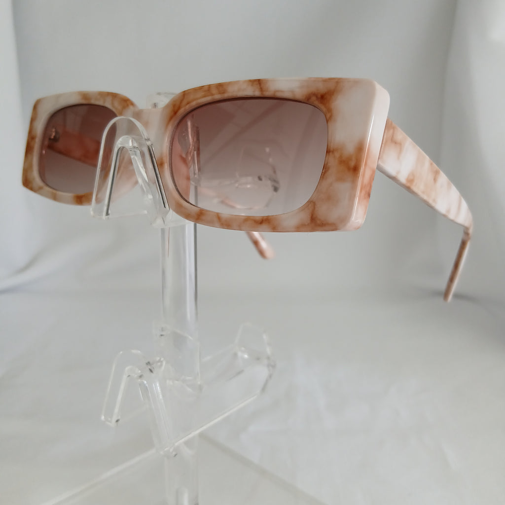 Light Brown Marble Small Rectangle Boxy Frame Sunglasses - Poppie