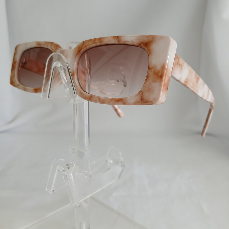 Light Brown Marble Small Rectangle Boxy Frame Sunglasses - Poppie