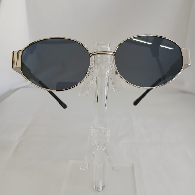 Black Lens Vintage Silver Metal Oval Frame Sunglasses - Rebel