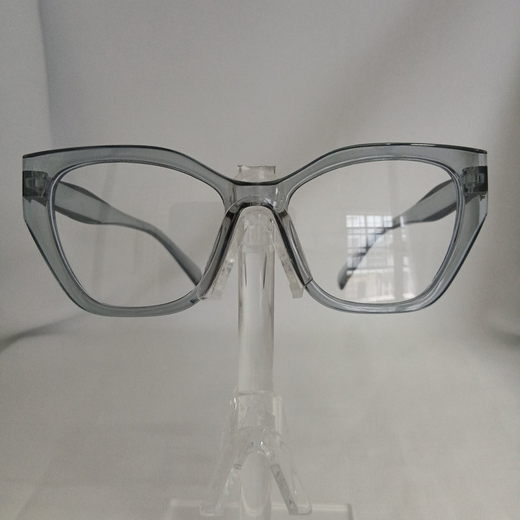 Blue Grey Glossy Angled Frame Clear Glasses - Cia