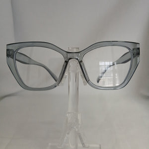 Blue Grey Glossy Angled Frame Clear Glasses - Cia