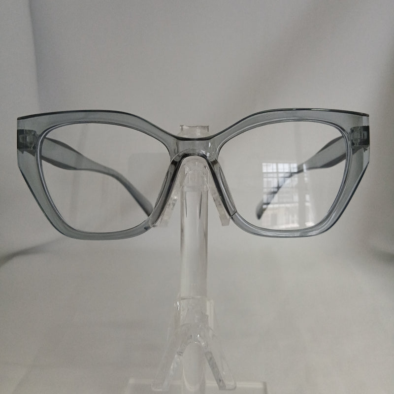 Blue Grey Glossy Angled Frame Clear Glasses - Cia