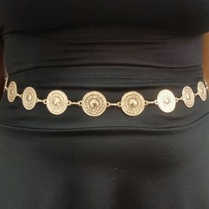 Fashion Gold Tone Round Disc Adjustable Metal Chain Belt